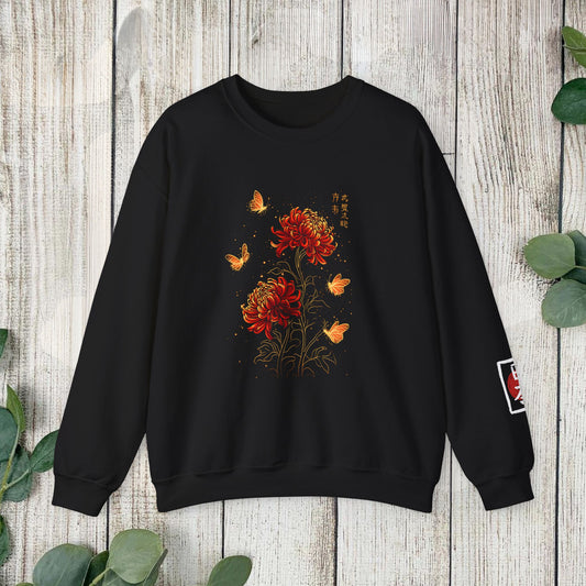 Wild Flowers  Butterflies Sweatshirt, Red Spider Lily Botanical Floral, Japanese Anime Streetwear, Sakura Flower Shirt, Cosplay Unisex Anime