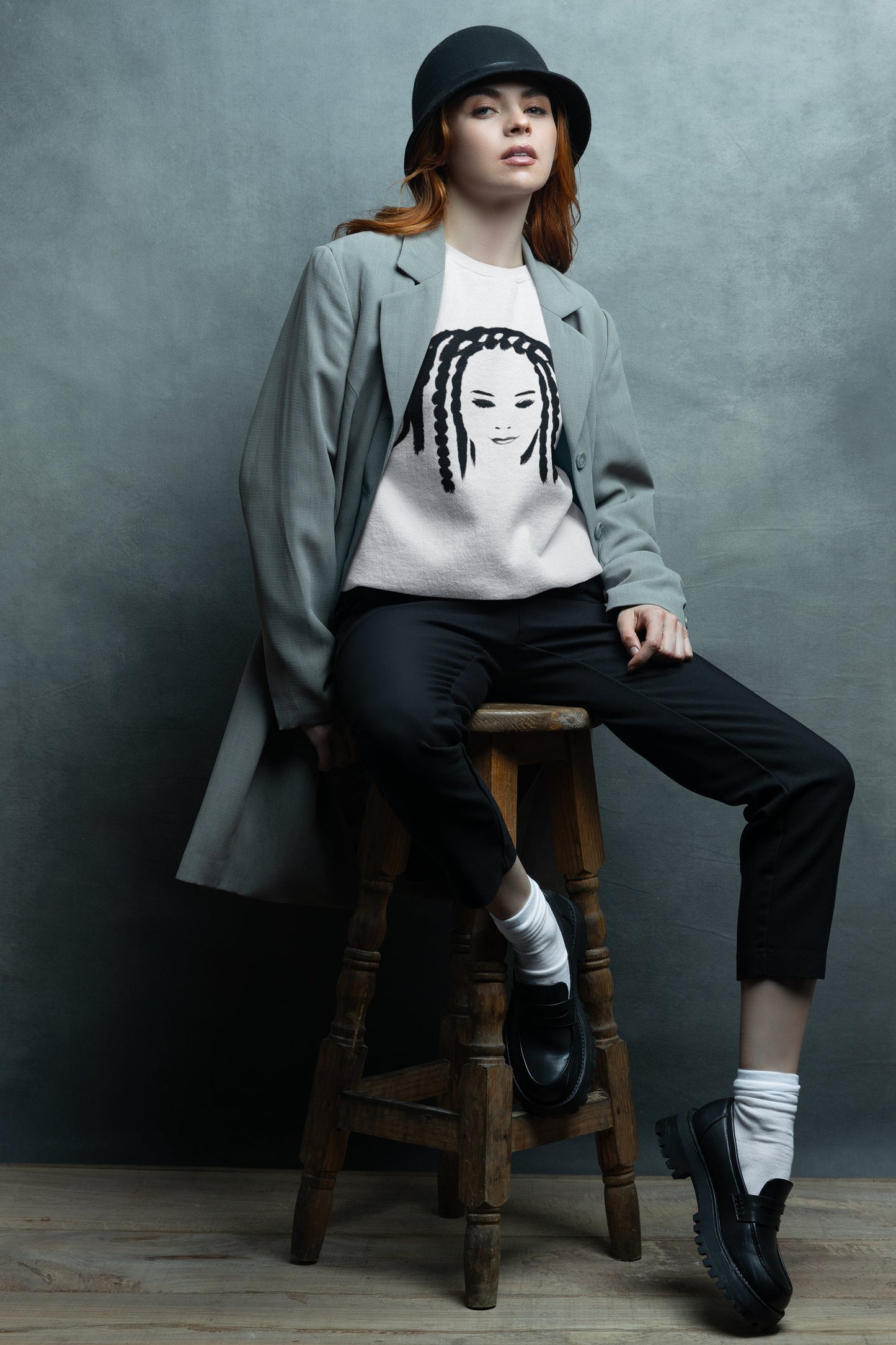 Enigmatic Girl with Braids Cotton Sweatshirt