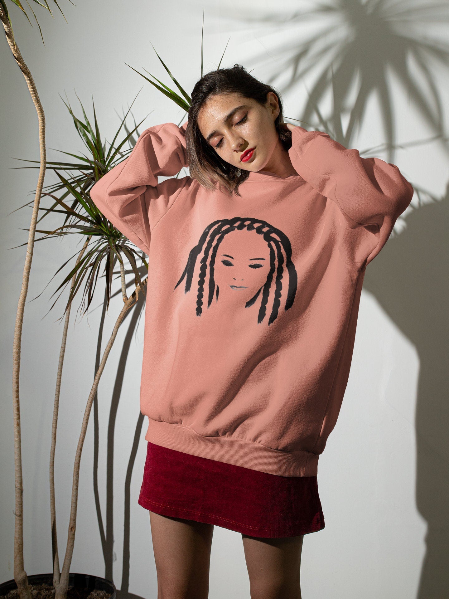 Enigmatic Girl with Braids Cotton Sweatshirt