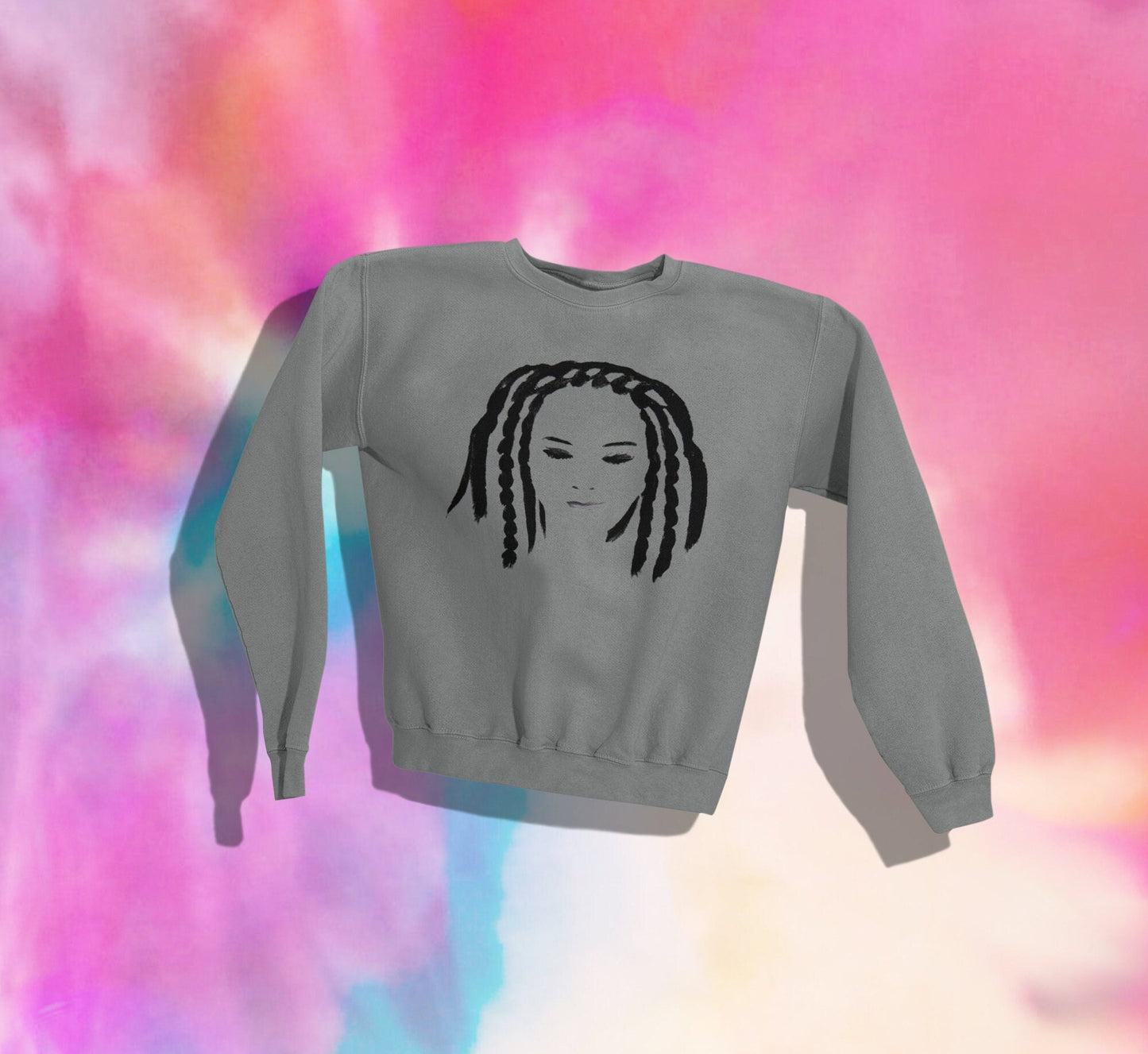 Enigmatic Girl with Braids Cotton Sweatshirt