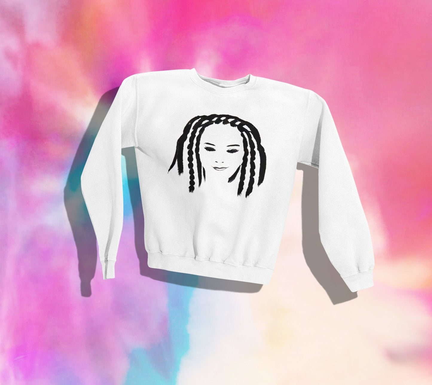 Enigmatic Girl with Braids Cotton Sweatshirt