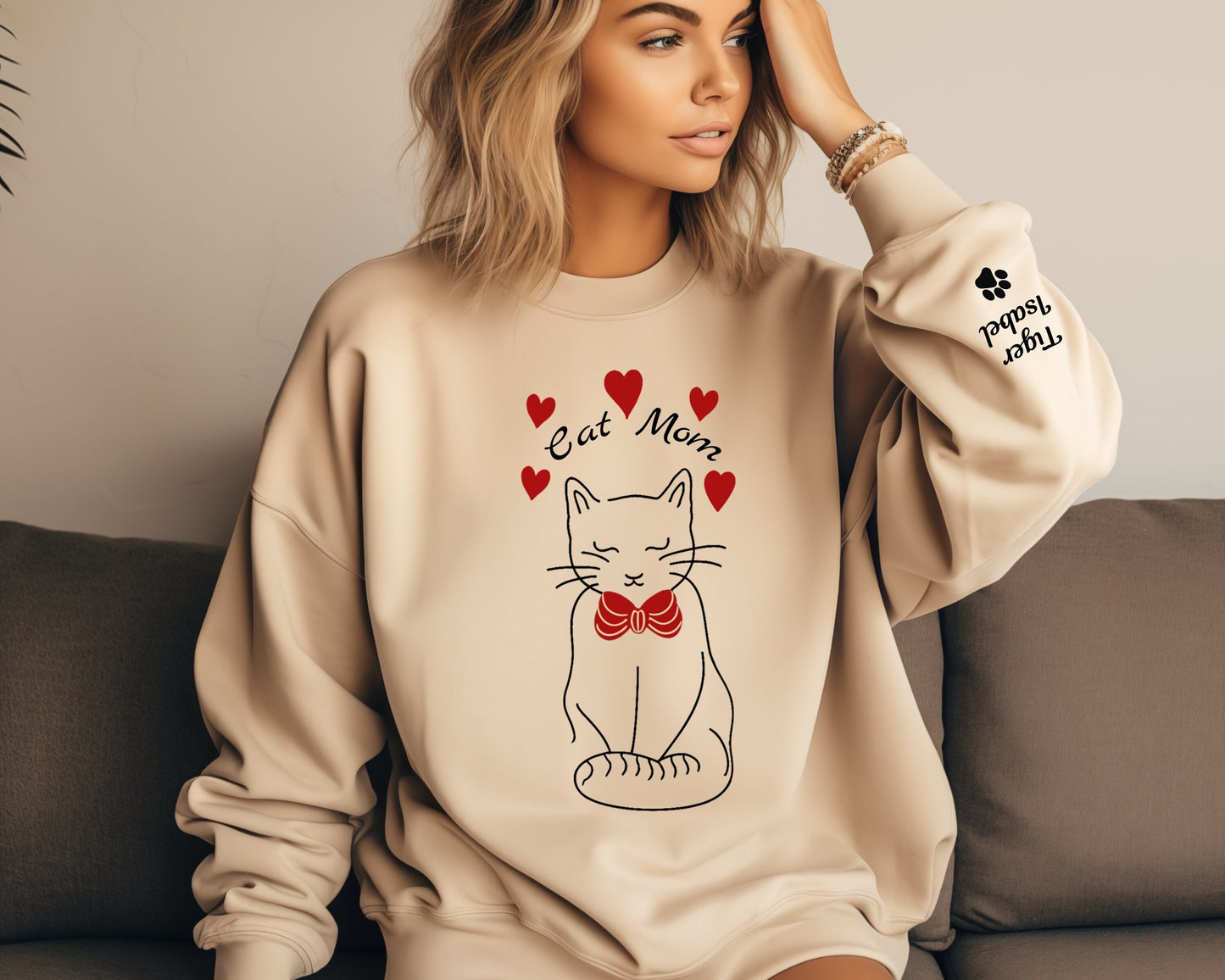 Custom Cat Mom Sleeve Sweatshirt