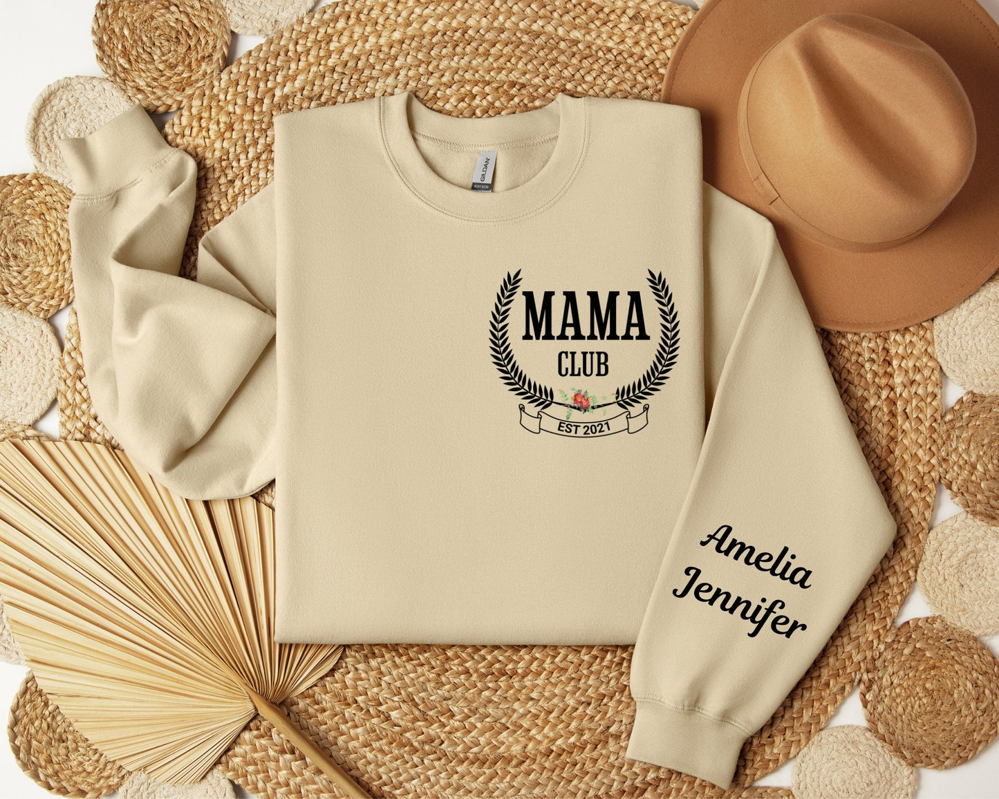 Custom Mama Club Sweatshirt with Kids Name on Sleeve