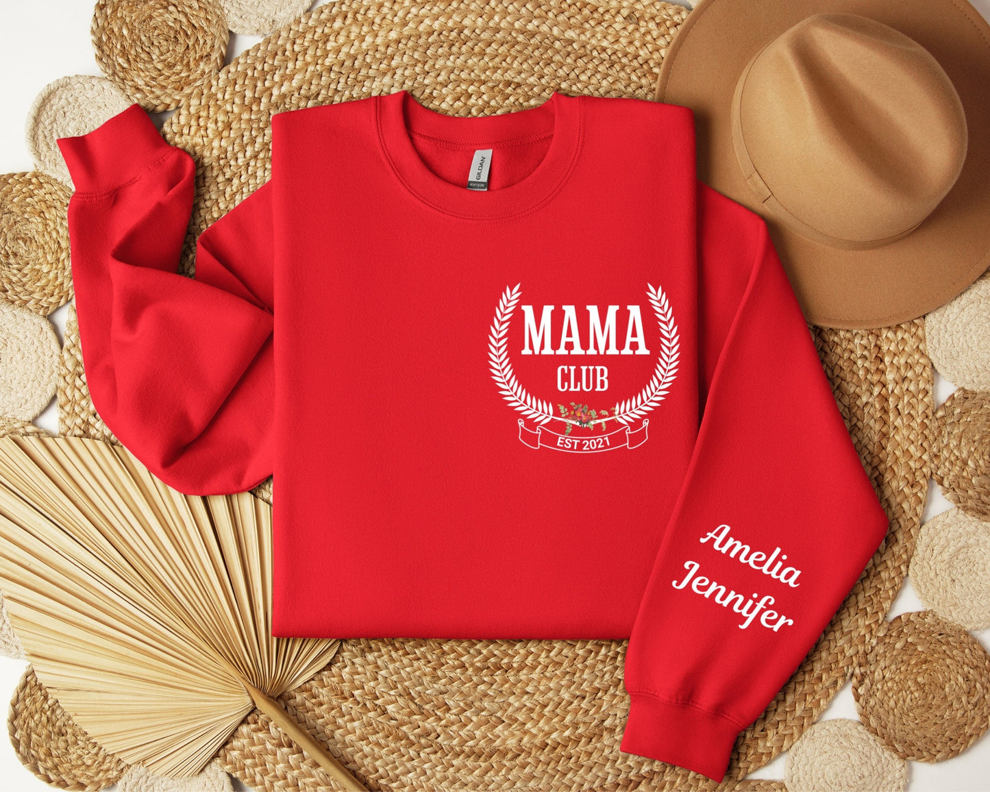 Custom Mama Club Sweatshirt with Kids Name on Sleeve