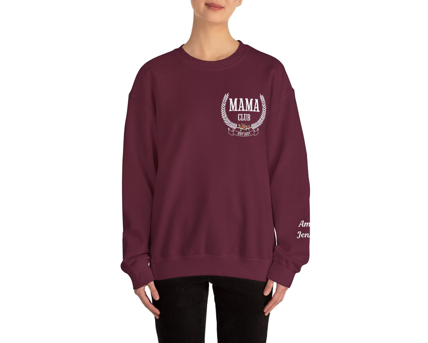 Custom Mama Club Sweatshirt with Kids Name on Sleeve