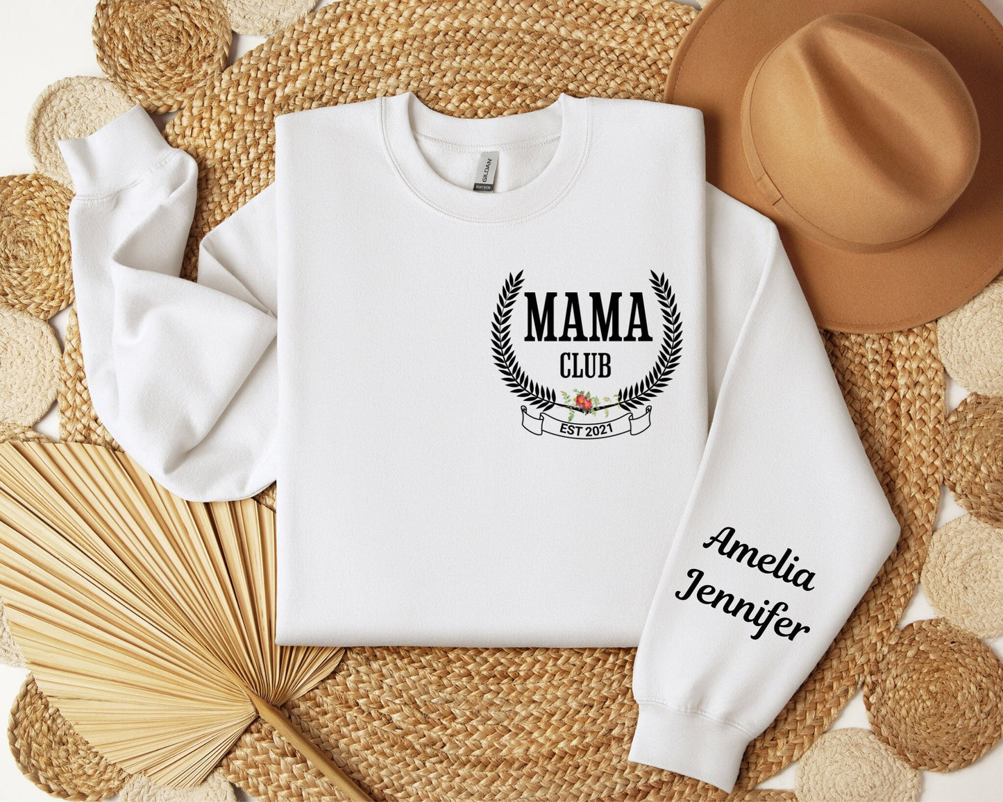 Custom Mama Club Sweatshirt with Kids Name on Sleeve