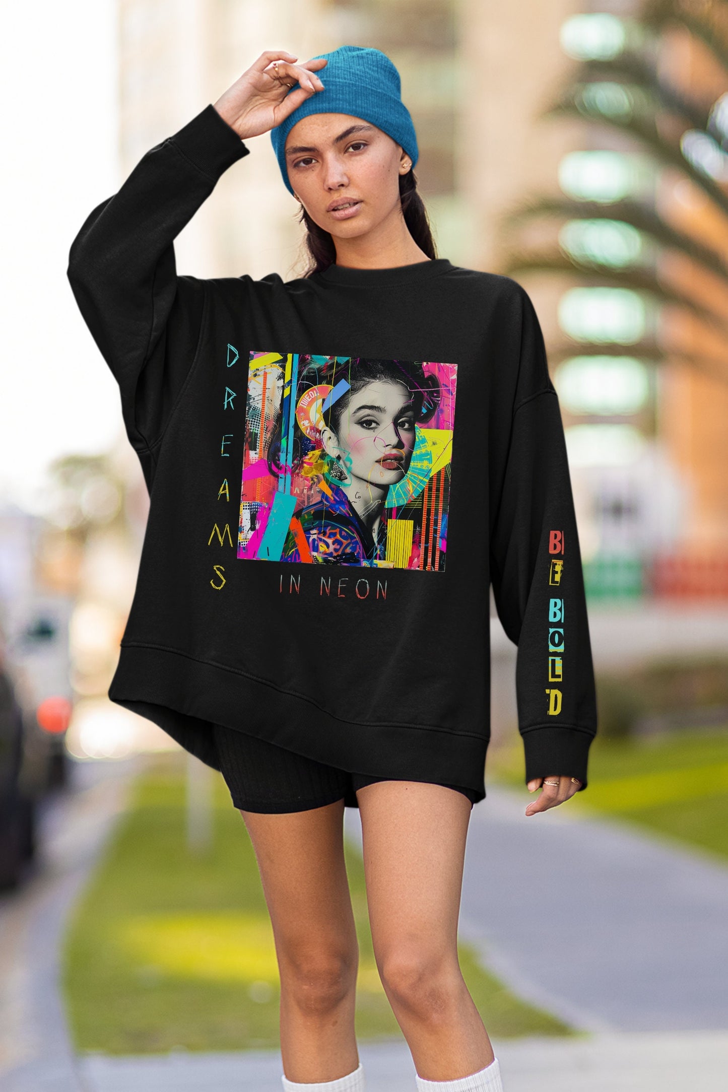 Dreams in Neon 90's Graphic Punk Rock Sweatshirt