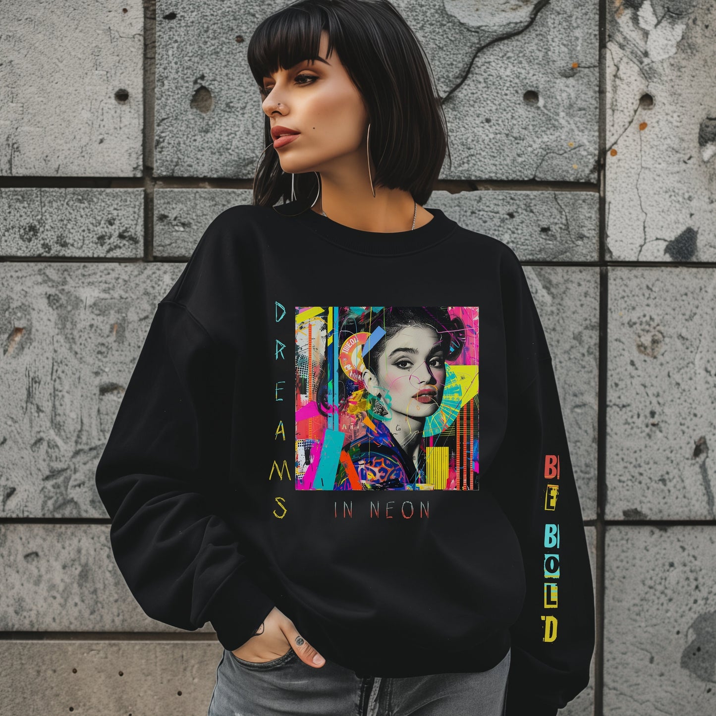 Dreams in Neon 90's Graphic Punk Rock Sweatshirt